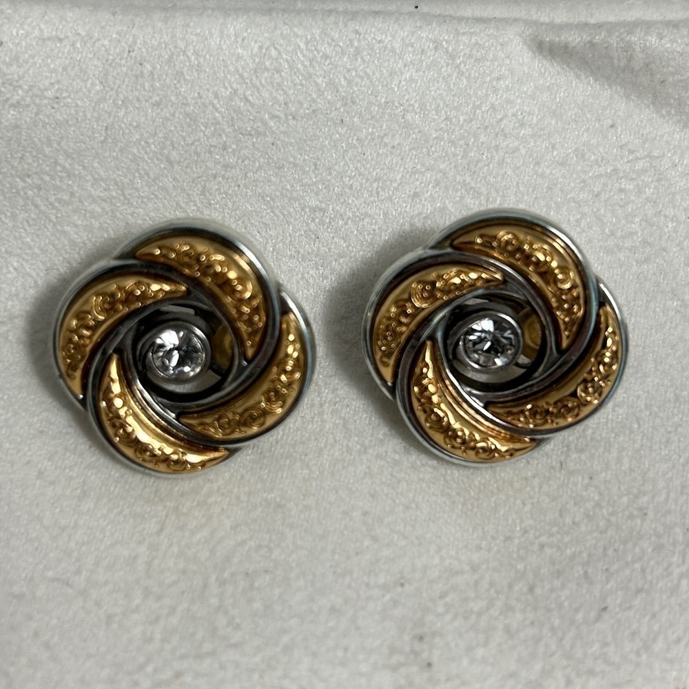 Brighton Love Knot Eternity Clip-On Earrings Two-tone Crystals Silver Plated - Picture 3 of 7